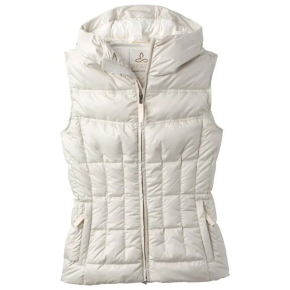 Prana Imogen Hooded Down Vest in color Jute (Ivory), size XS - 650 FP,  Excellen - Picture 1 of 9